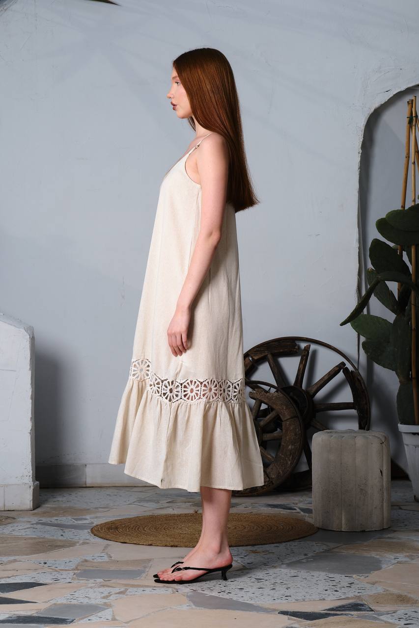 Linen Spaghetti Long Dress Astudio.fashion