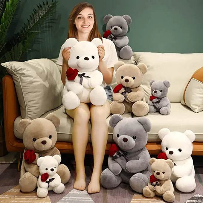 23-45cm New Lovely Hug Roses Teddy Bear Plush Pillow Stuffed Soft Animal Dolls Nice Birthday Gift Girlfriend Valentine's Day - Velora
