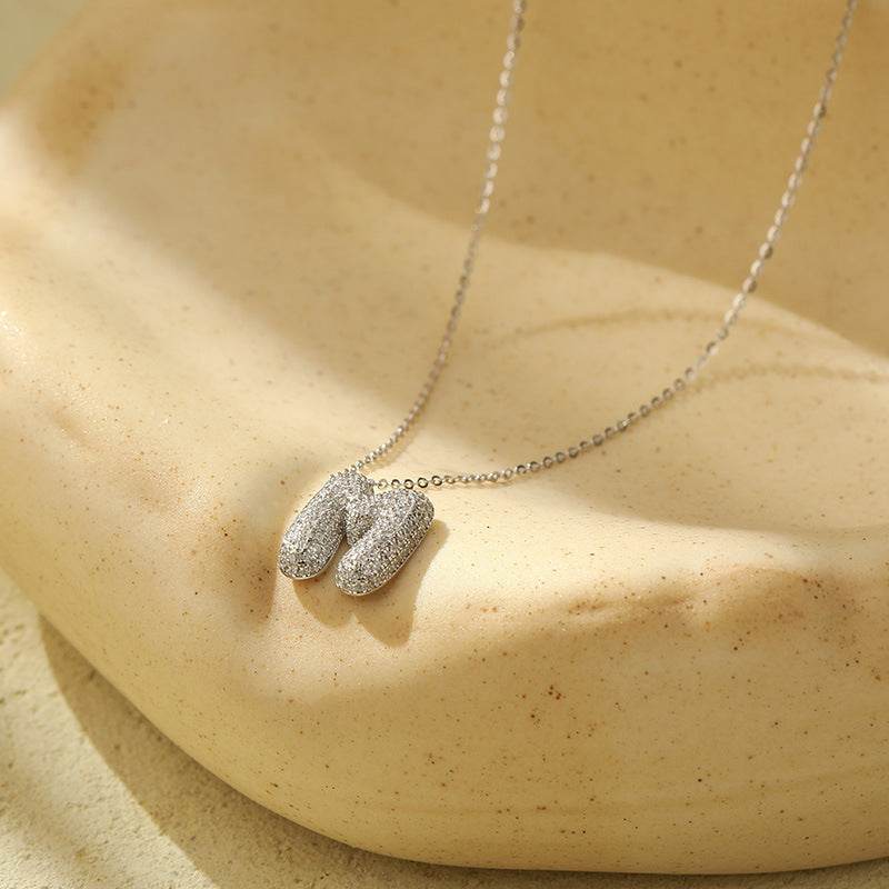 Silver 26 Letter Bubble Necklace For Women Full Diamond - Velora