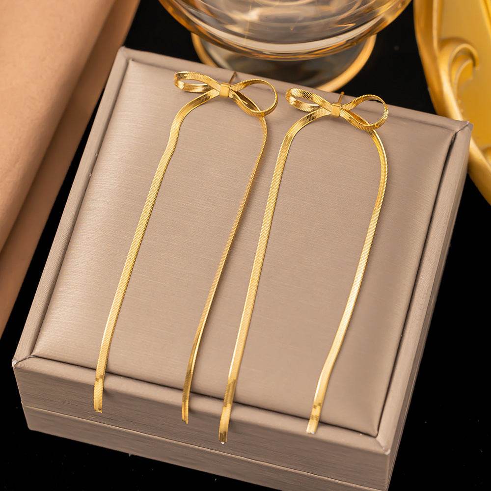 Stainless Steel Jewelry Wholesale Non-tarnish Herringbone Bow Earrings Hypoallergenic 18k Gold Plated Ribbon Bow Bowknot Earring - Velora