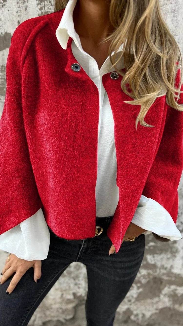 Women's Batwing Sleeve Cardigan Autumn And Winter Loose Short Cashmere Long Sleeve Coat - Velora
