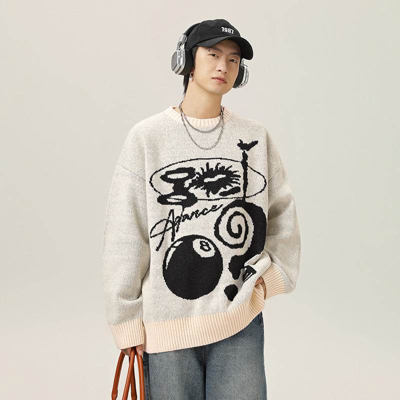 Plush American Hand Drawn Brocade Sweater Men's Autumn Winter Retro Loose - Velora