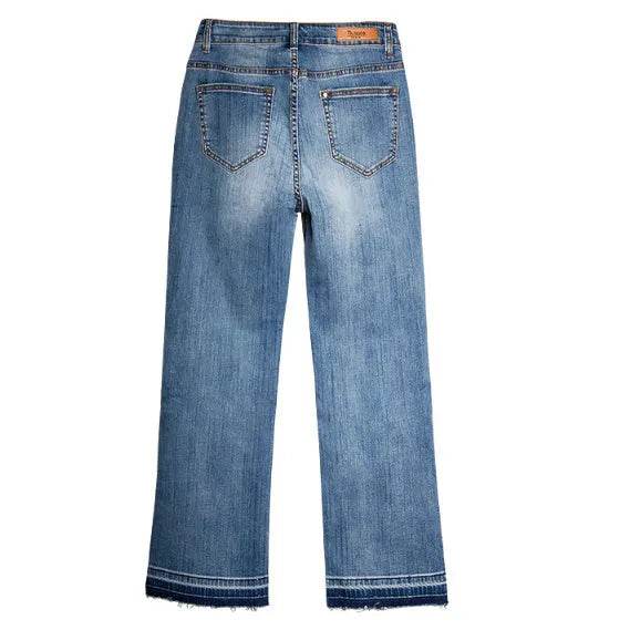 Women's Washed Elastic Loose Wide Leg Ankle-length Bootcut Jeans - Velora