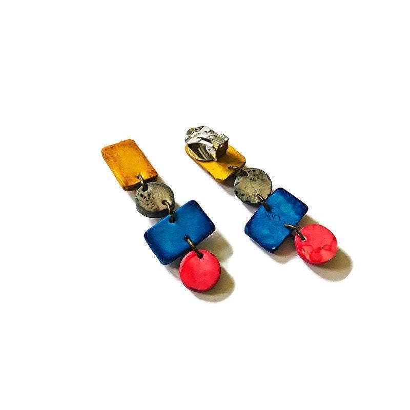 Big Colorful Statement Jewelry Set with Wide Statement Necklace & Long Geometric Earrings - Velora Luxury Fashion