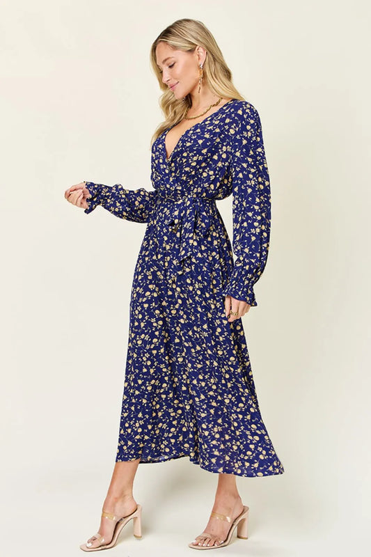 Double Take Full Size Tie Back Flounce Sleeve Dress - Velora