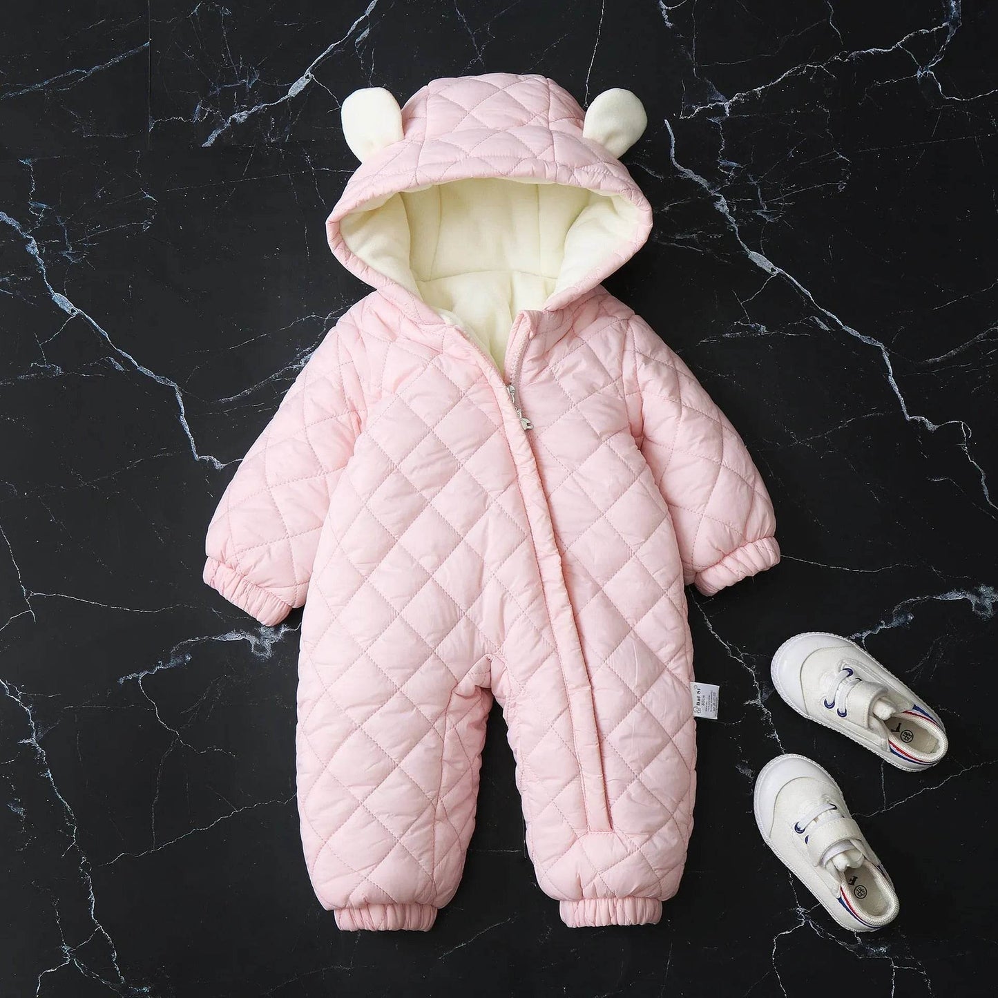 Hooded Fleece-lined Thick Baby Winter Romper Puffer Overall Jumpsuit - Velora