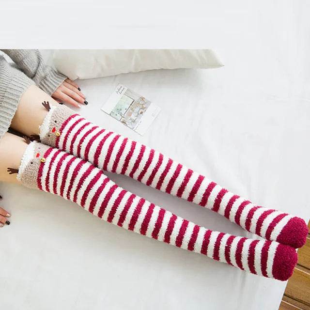 Christmas Long Socks Winter Women Striped Stockings New - Velora