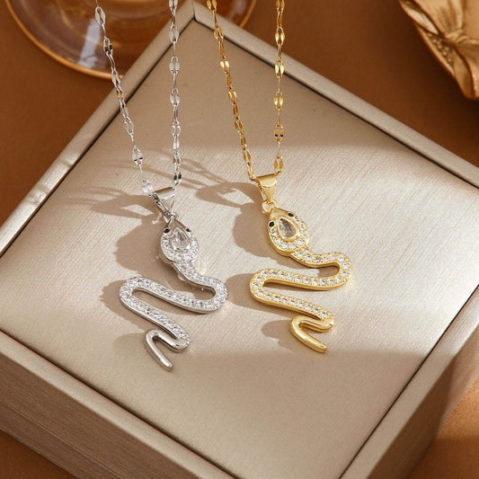 Fashion Personality Snake Necklace With Rhinestone Design Creative Sweater Chain Fall Winter Women's Clavicle Chain Jewelry - Velora