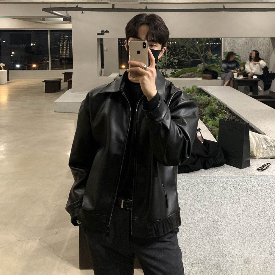 Loose Trendy Vintage American Fashion Brand Leather Jacket - Velora