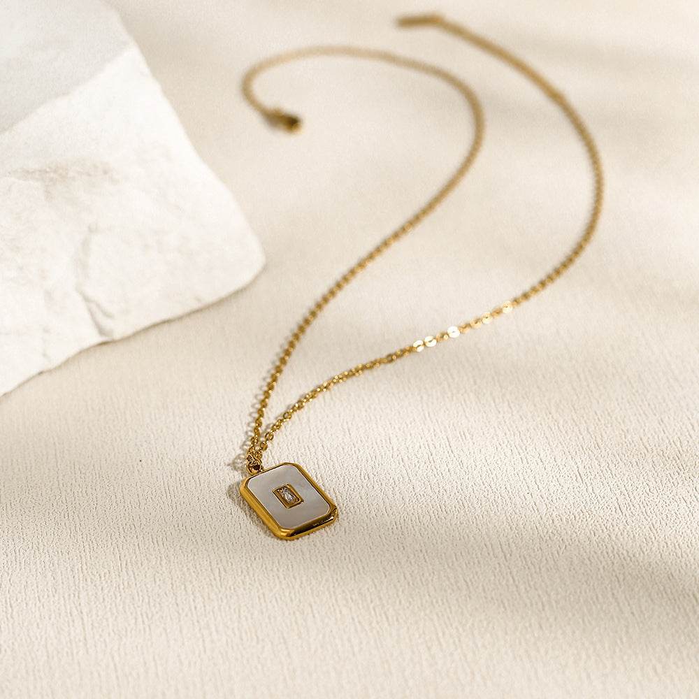 Vintage Square Natural Stone Pendant Necklace - Velora