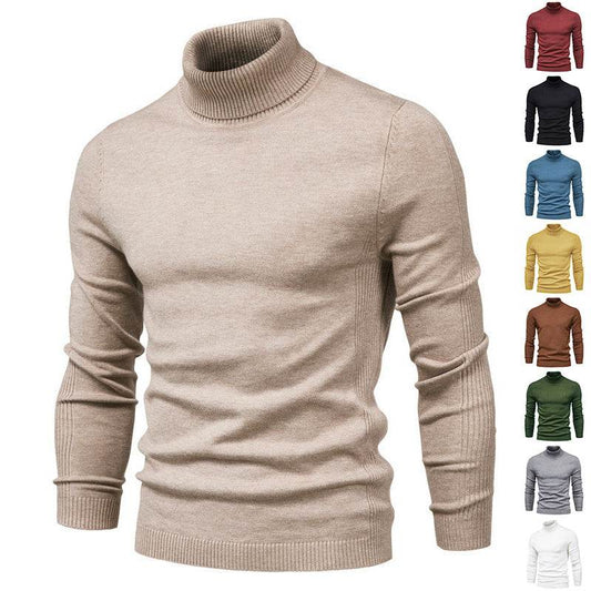 Men's Solid Color Slim Pullover Turtleneck Sweater Winter Casual Tops Clothing - Velora