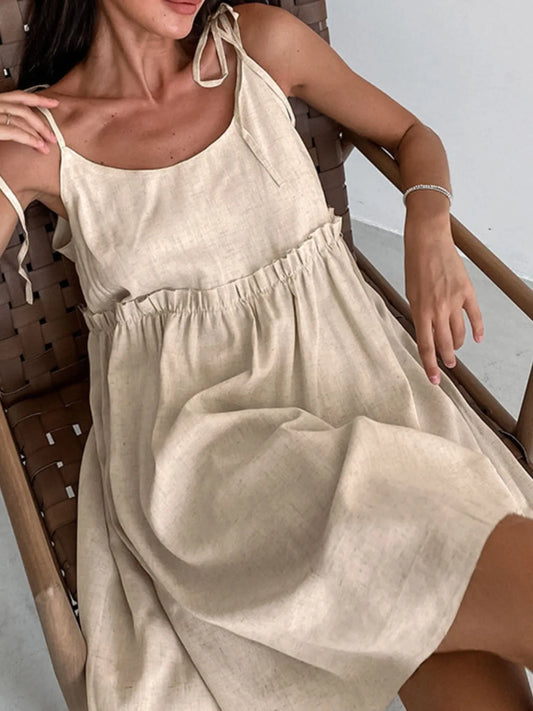 Tie-Shoulder Frill Mini Dress - Velora