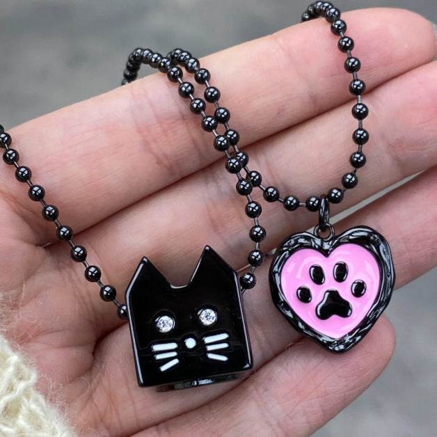 Cute Cartoon Cat Heart Drip Seal Necklace - Velora