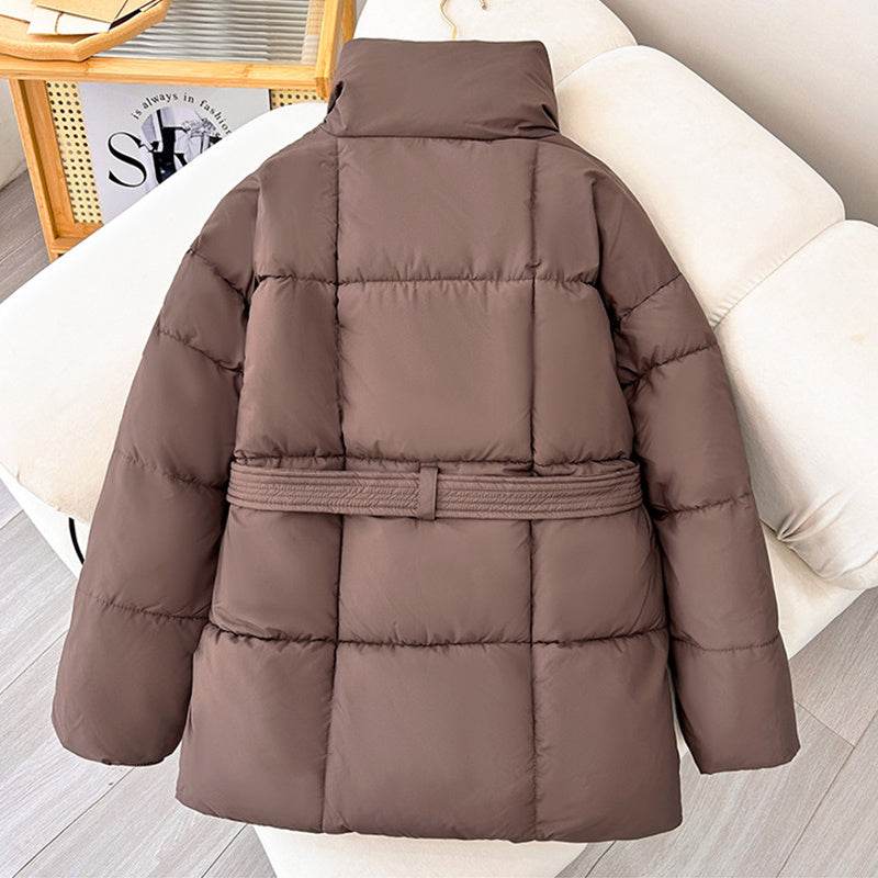 Warm Lapel Plaid Coat With Belt Design Fashion Casual Thick Jacket Fall And Winter Women's Clothing - Velora
