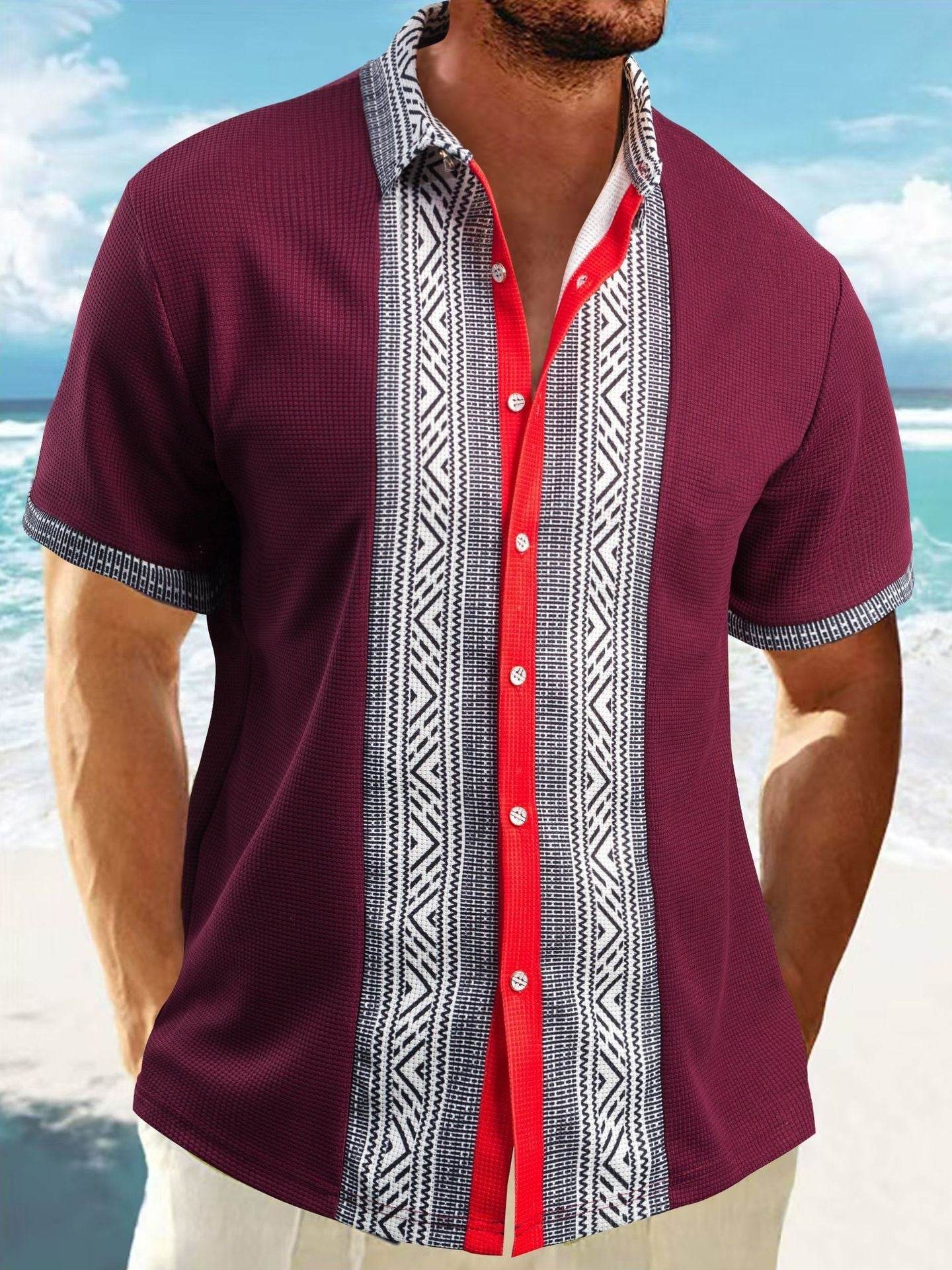 Printed Button Short Sleeve Men - Velora