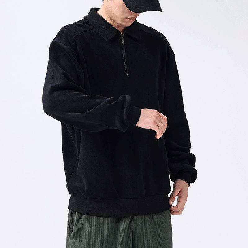 Fashion Lapel Half-zip Sweatshirt Winter Warm Fleece Long Sleeve Top Men's Clothing - Velora