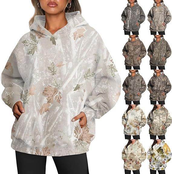 Camouflage Hoodie Maple Leaf Print Oversized Sports Hoodie With Pocket Break - Velora