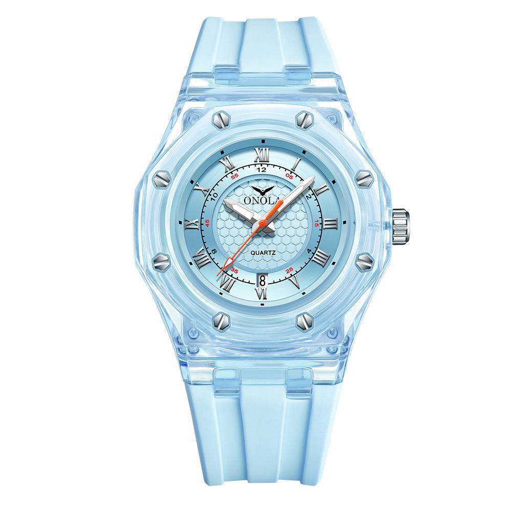 Fashion Neutral Transparent Case Silicone Band Waterproof Quartz Watch - Velora