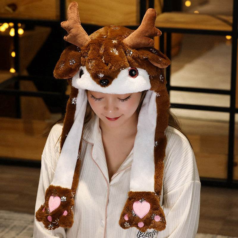 Novel Movable Christmas Hat Winter Cute Santa Claus Snowman Elk Hat - Velora