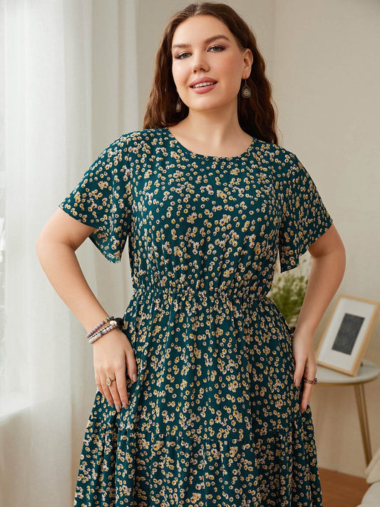Summer Plus Size Women Floral Printed Midi Dresses - Velora