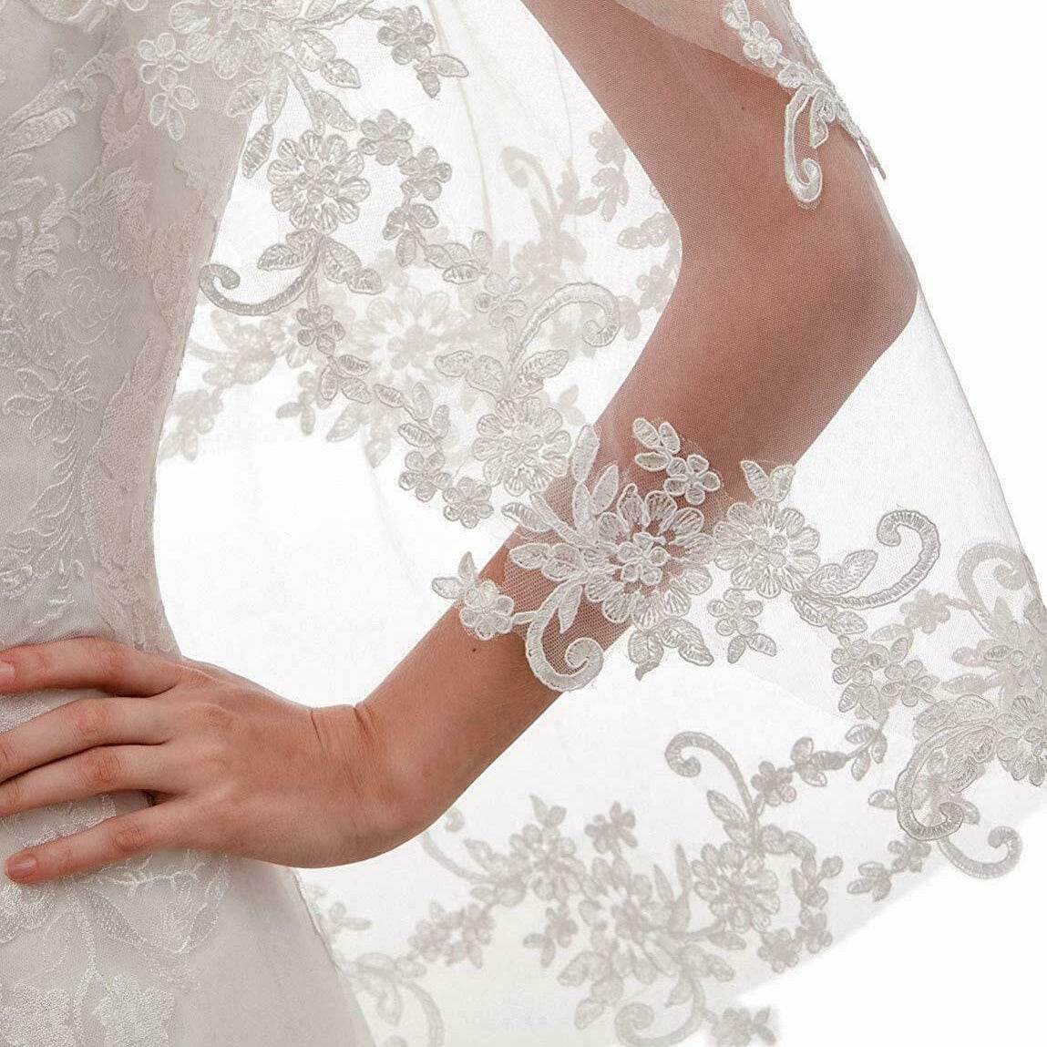 Veil White Ivory Embroidery Applique Double Rounds Comb - Velora