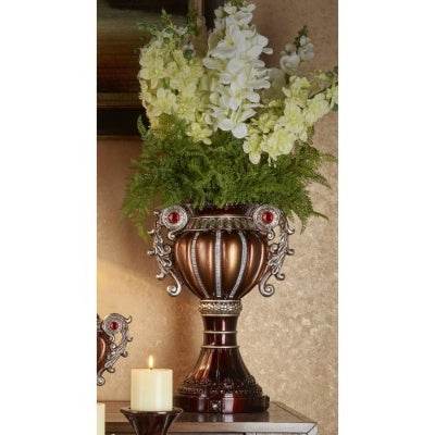 17.5 Tall Delicata Urn-Shaped Decorative Vase, Bronze With Silver Accents - Velora