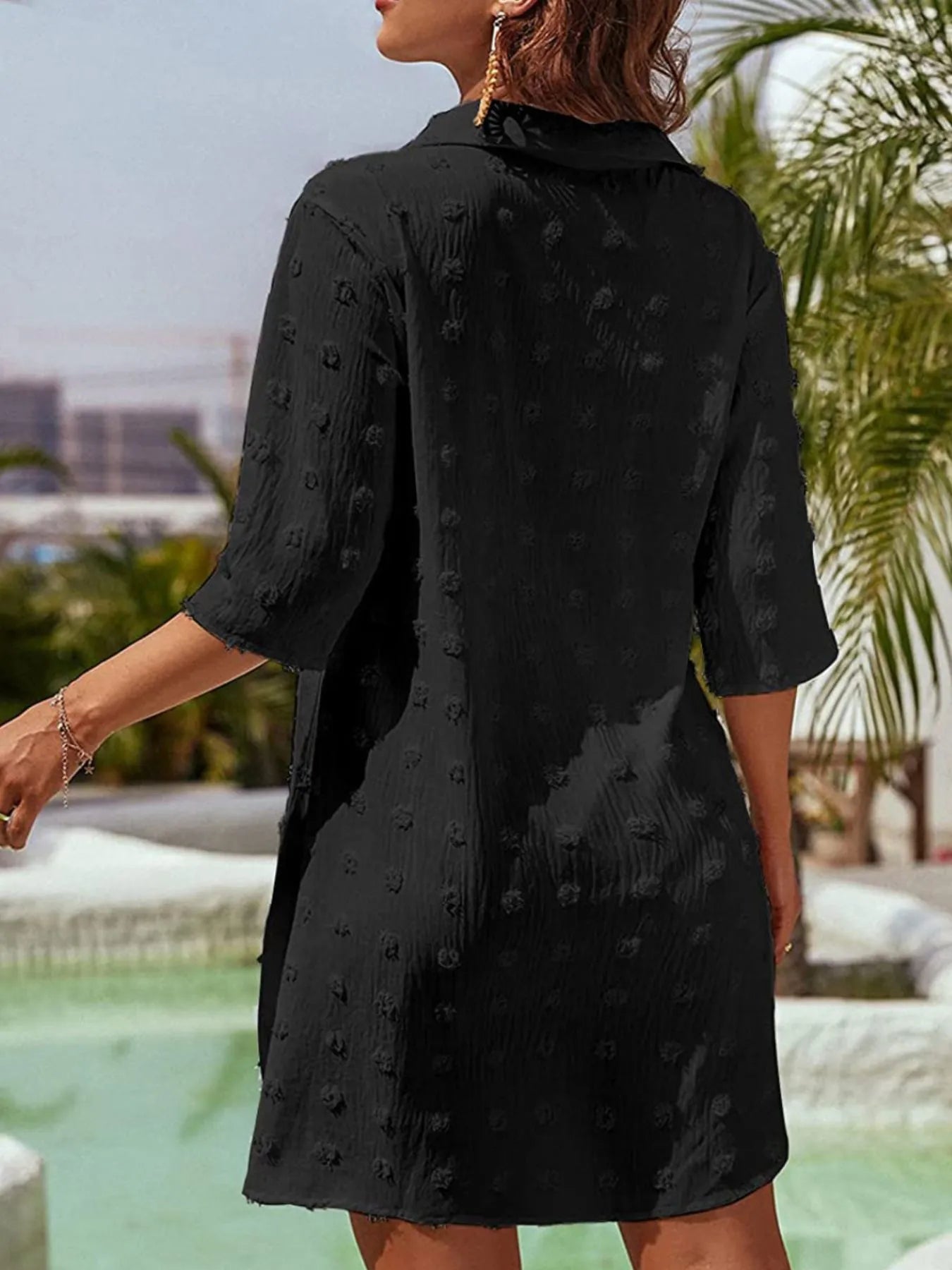 Full Size Swiss Dot 3/4 Sleeve Mini Dress Plus Size - Velora