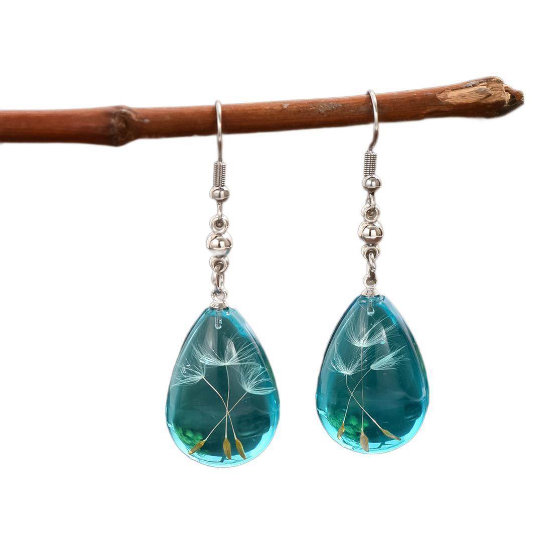 Simple Artistic Conception Epoxy Dandelion Dried Flower Pendant Earrings - Velora