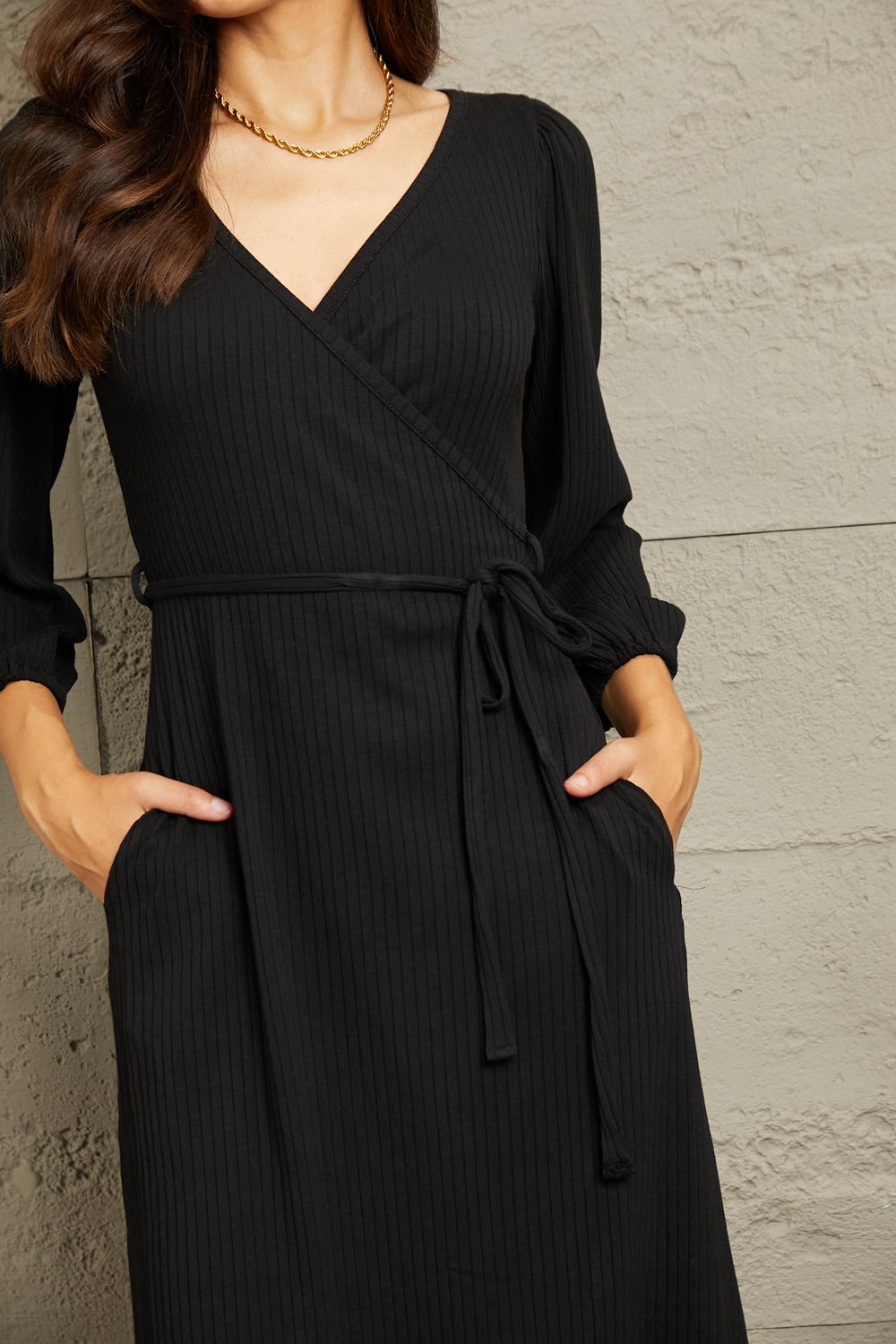 Culture Code Full Size Surplice Flare Ruching Dress - Velora