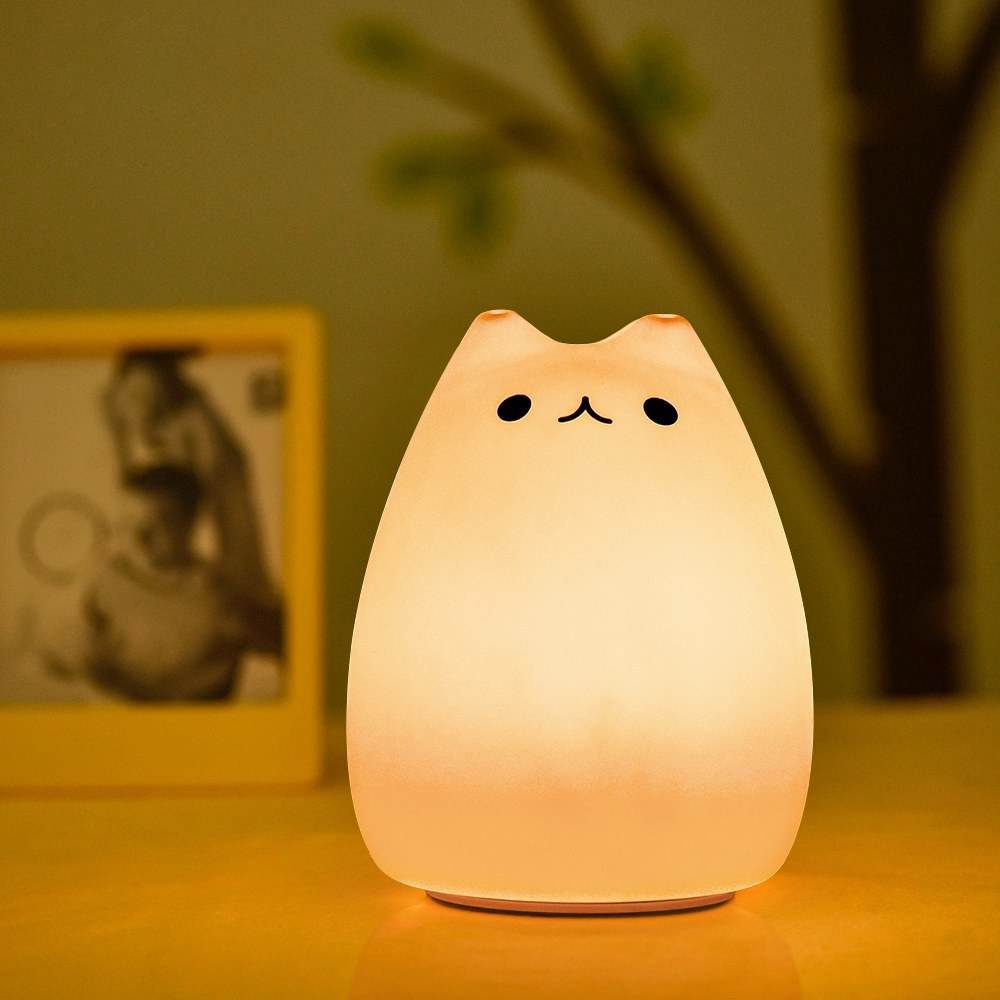 Children Night Light, EECOO Cute Cat Lamp Soft Silicone Sensitive Tap Control Decompression Toy - Velora