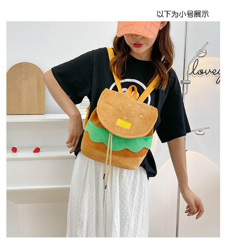 Cute Hamburger Plush Backpack Soft Cartoon Burger Plush Coin Purse Girls Kindergarten School Bookbag Children Kids Pack - Velora