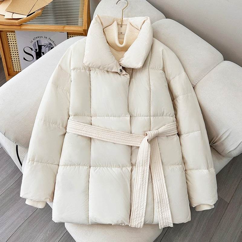 Warm Lapel Plaid Coat With Belt Design Fashion Casual Thick Jacket Fall And Winter Women's Clothing - Velora