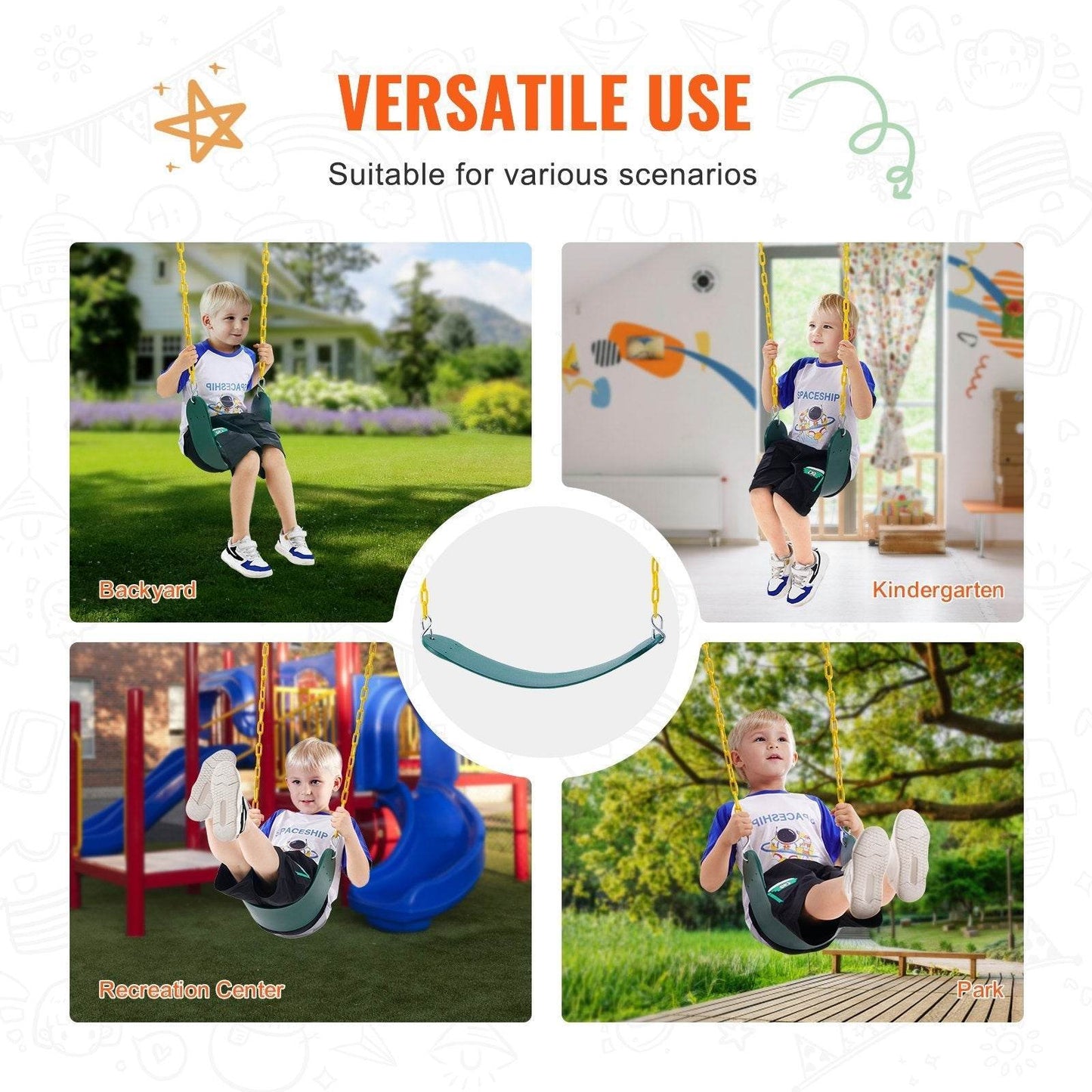2-Pack Swing Seats Swings Replacement For Outdoor Swing Set 66 Inch Chain - Velora