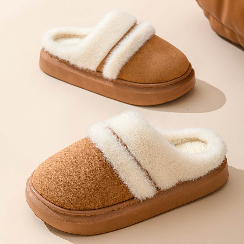 Fashion Warm Cotton Slippers For Women Leisure Thick Bottom Non-slip Plus-velvet House Shoes Winter Bedroom Floor Suede Slipper - Velora