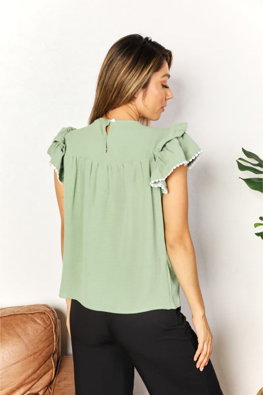 Perfee Pleated Detail Flutter Sleeve Blouse - Velora