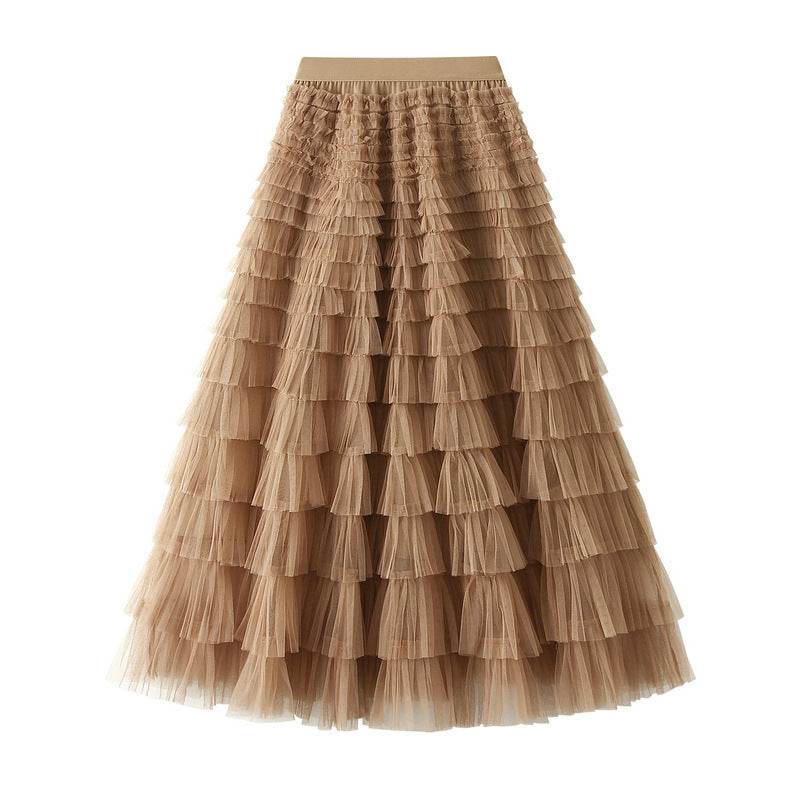 Cake Skirt Women's White Gauze long Layered tulle Skirt - Velora