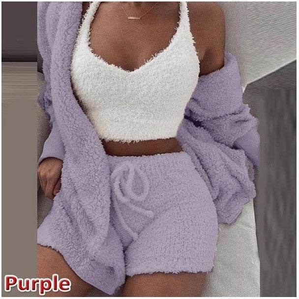 3 Pieces Of Fashionable Ladies Plush Home Clothes - Velora