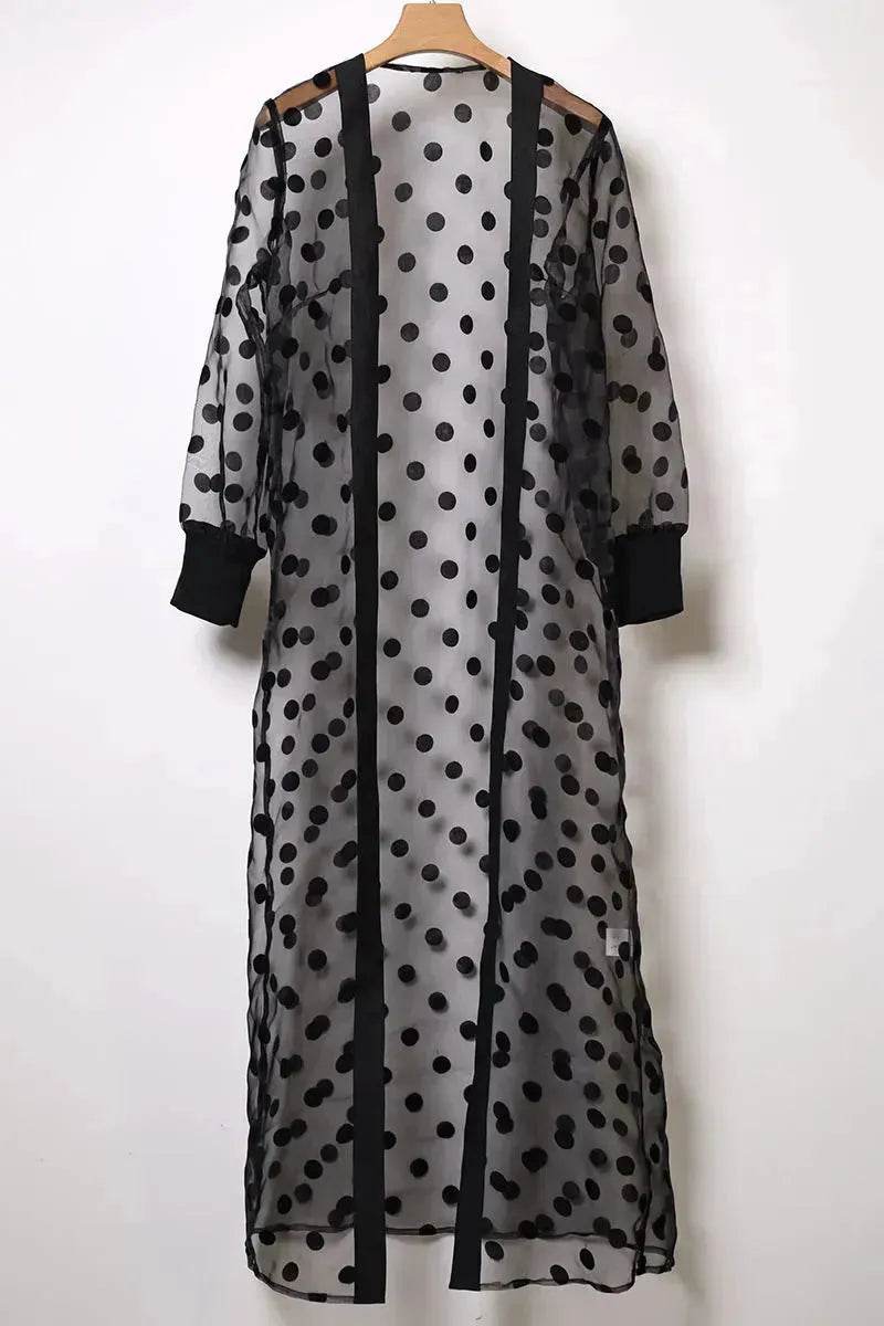 Middle East Apparel Women's Cross-border Polka Dot Perspective Cardigan Long Shawl Open Front Abaya Kimono Abaya for Dubai Turkey Women Two piece - Velora