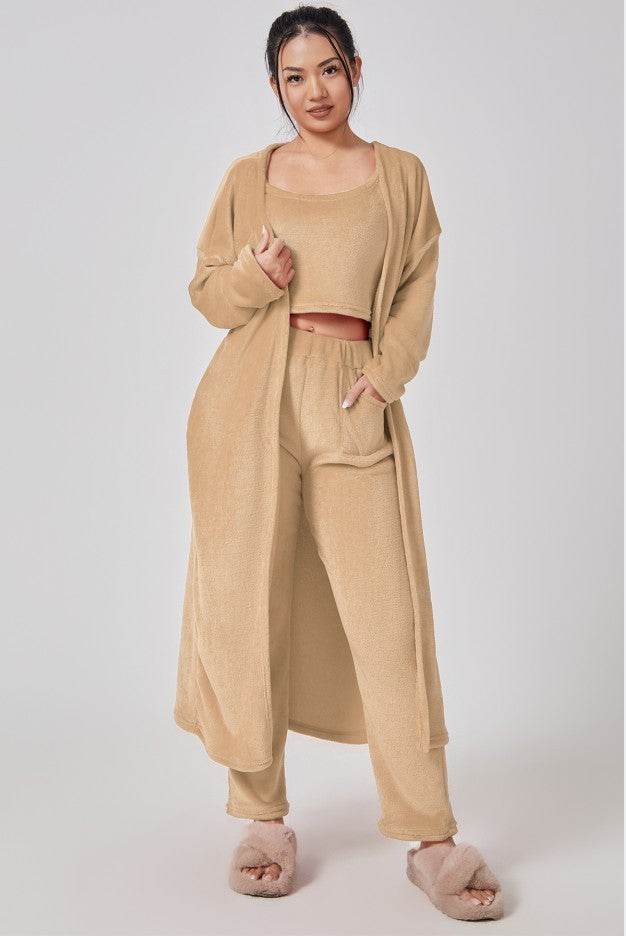 Cozy Pajama Set, 3 Piece Lounge Set, Cute Loungewear, Warm Suit Sets, Matching Set, Lounge Set, 3 Piece Pant Sets, Women Winter Dress - Velora