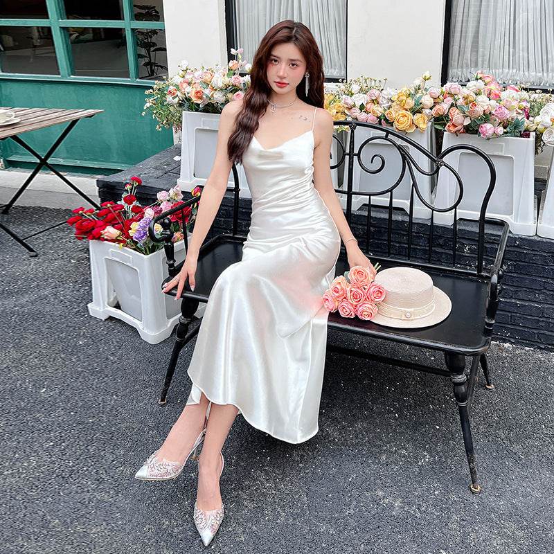 Acetate Strap Fairy Satin Sleeveless Dress Formal Dress - Velora