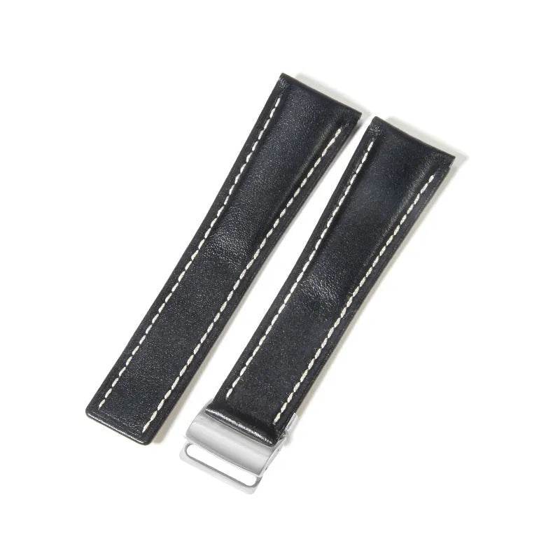 22mm 24mm Black Brown Blue Bamboo Grain Cowhide Watch Strap - Velora