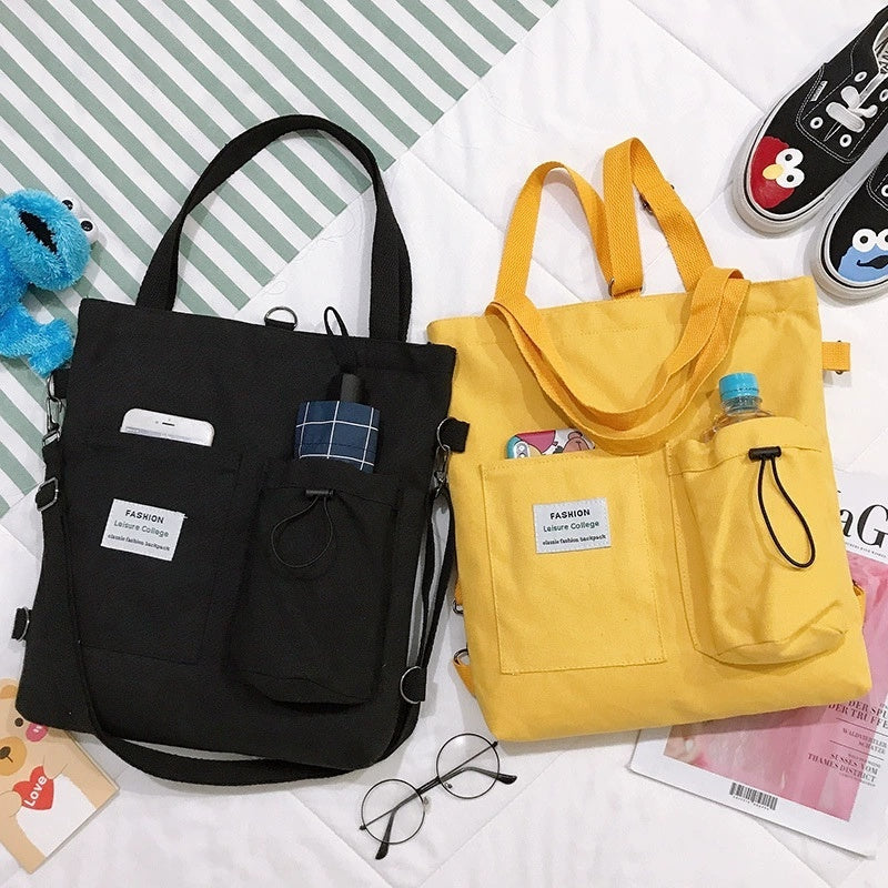 Harajuku Canvas Bags Students Handbag With Pockets Preppy Buckpack Shoulder Bag For Women Shoolbags - Velora