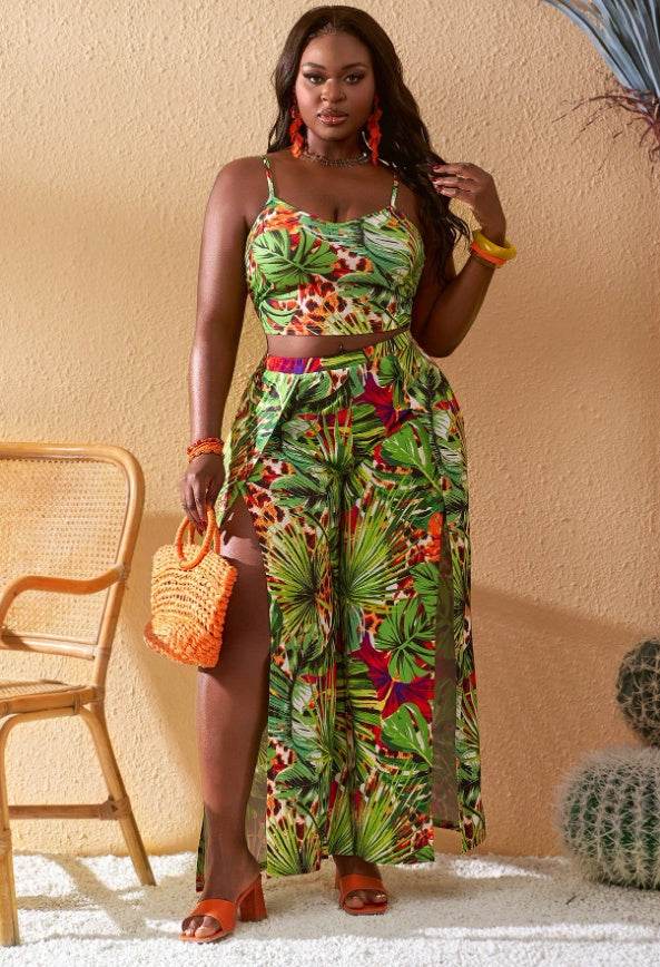 Plus Size Vacation Print Short Sets - Velora