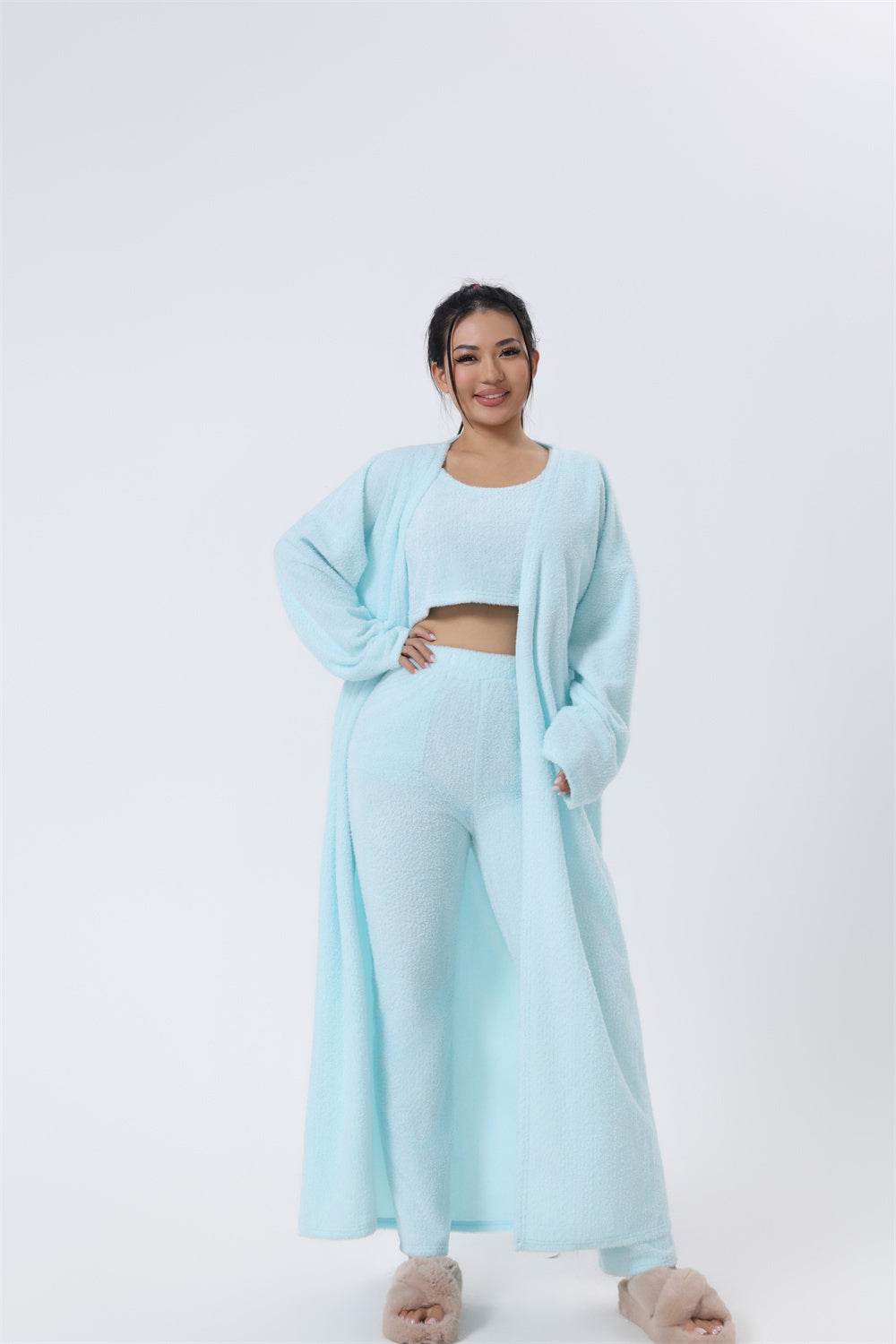 Cozy Pajama Set, 3 Piece Lounge Set, Cute Loungewear, Warm Suit Sets, Matching Set, Lounge Set, 3 Piece Pant Sets, Women Winter Dress - Velora