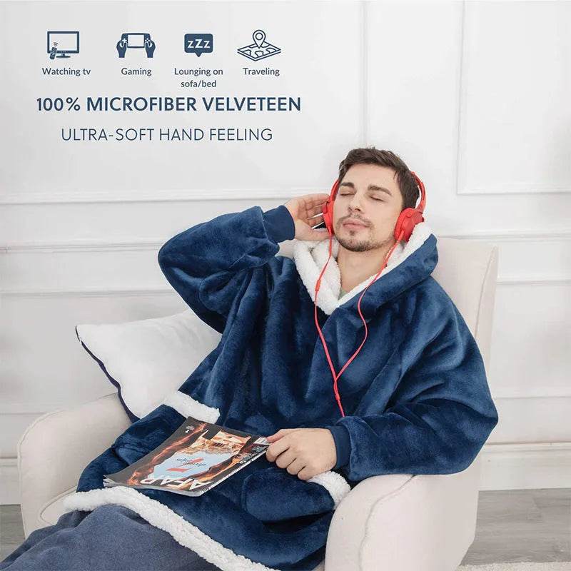 Fleece Oversized Hoodie Blanket Winter Warm Home Clothes Women Men Oversized Pullover With Pockets - Velora