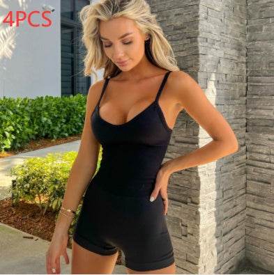 Spaghetti Strap Shorts Jumpsuit Sports Yoga Workout Tight Romper Women Fashion Fitness Sportwear - Velora