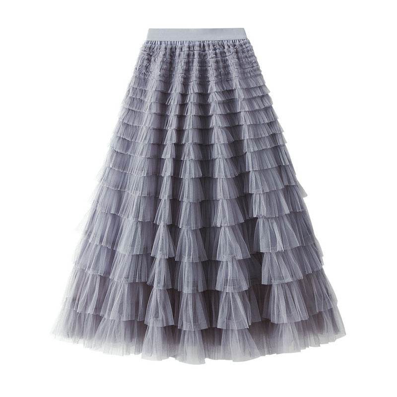 Cake Skirt Women's White Gauze long Layered tulle Skirt - Velora