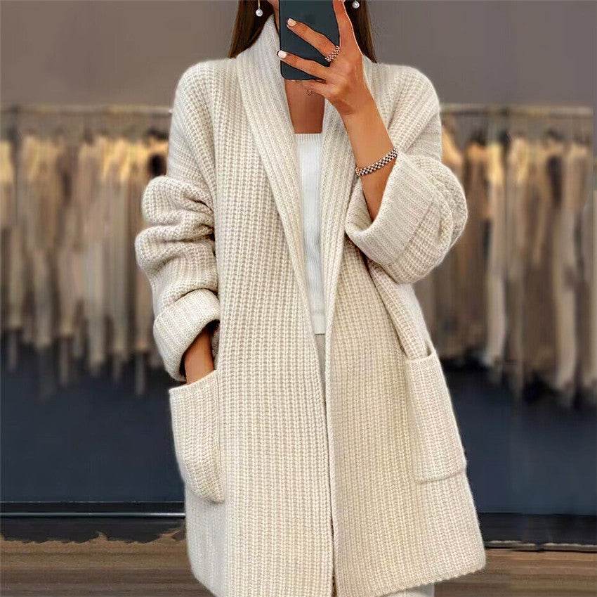 Lapel Knitted Cardigan With Pockets Fashion Casual Loose Sweater Jacket Fall Spring Women's Clothing - Velora