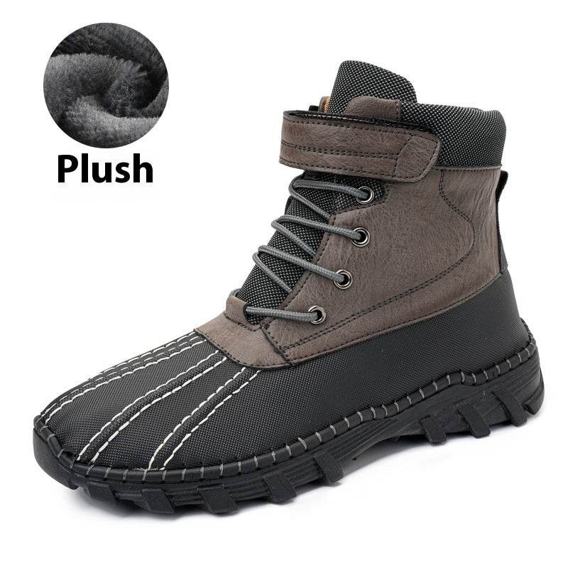 Winter Fleece Lace-up Snow Boots For Men Women Waterproof And Anti-slip Outdoor Work Boot Fashion Warm Mid-tube Cotton Shoes Men - Velora