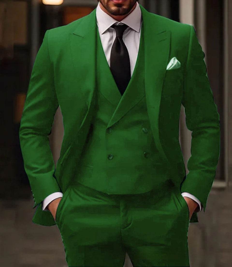Green Plus-sized Foreign Trade Three-piece Groom Best Man Suit - Velora